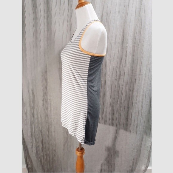 MPG Active Hi-Low Tank Top Gray White Stripe w Orange Trim Womens Size M - Picture 3 of 10